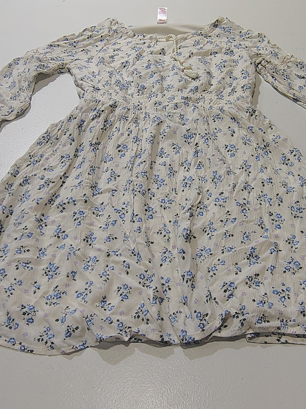 Justice Cream Dress with Blue and Lilac Floral Print 100% Viscose Size 10